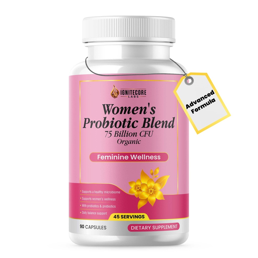 Kadın Probiyotik 75 Milyar CFU – Vaginal Health & pH Balance Support – Cranberry, Prebiyotik & Organik Mix – Digestive & Immune Support – Non-GMO, Gluten Free – 90 Capsules (45 Hizmet)