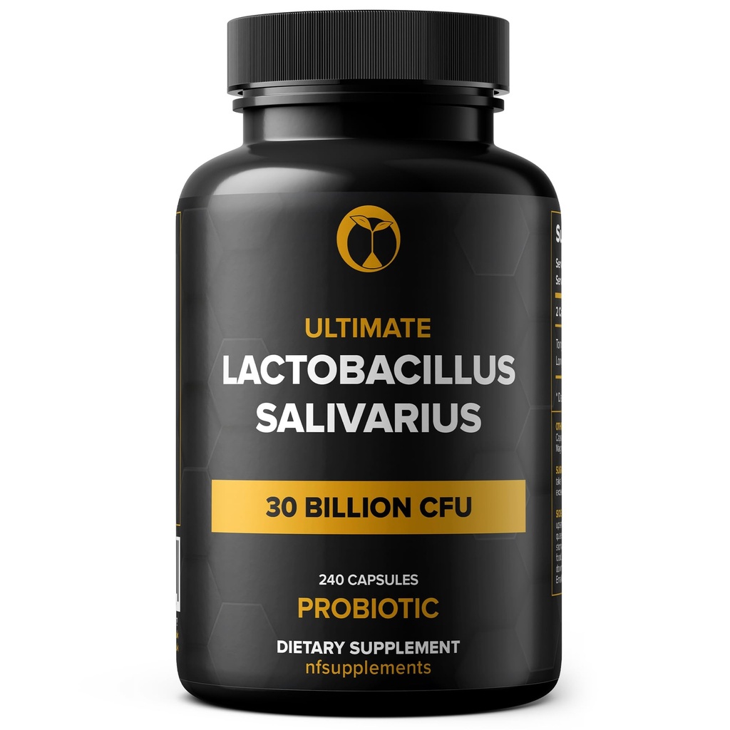 Lactobacillus Salivarius Probiyotik Supplement 30 Milyar CFU 240 Tablet Erkekler ve Kadınlar için Probiyotikler Digestive & Dental Health Vegan Gluten Free Non-GMO (240, Lactobacillus Salivarius)