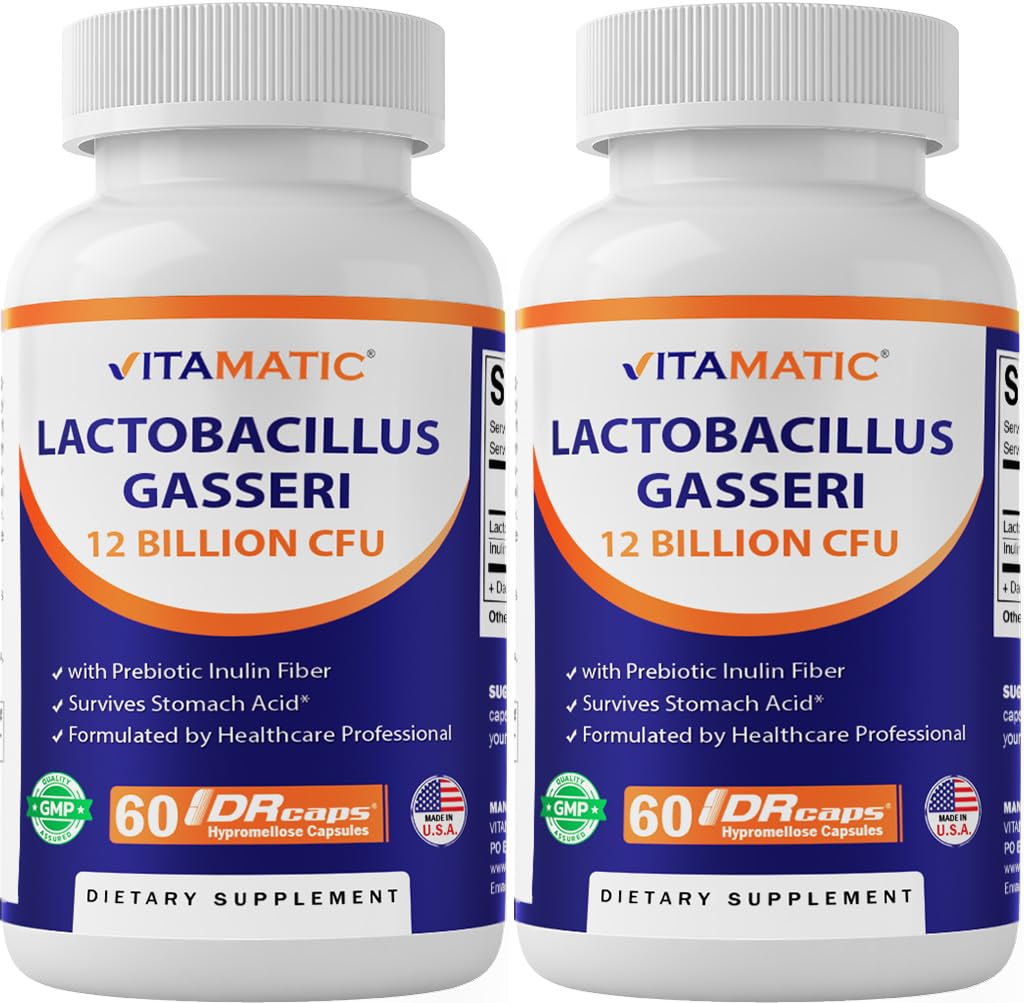 Vitamatic Lactobacillus Gasseri - DR Capsule başına 12 Milyar - 60 Kont - Digestive Support - Prebiyotik Inulin Fiber- 2 Pack ile Yapıldı