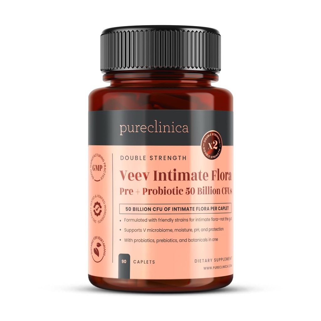 Safclinica Veev Intimate Flora - Vaginal & Gut Microbiome Desteği – 50 Milyar CFU – Probiyotikler, Prebiyotikler, Cranberry, D-Mannose, Hyaluronic Asit – 90 Caplets – 3 ay Supply