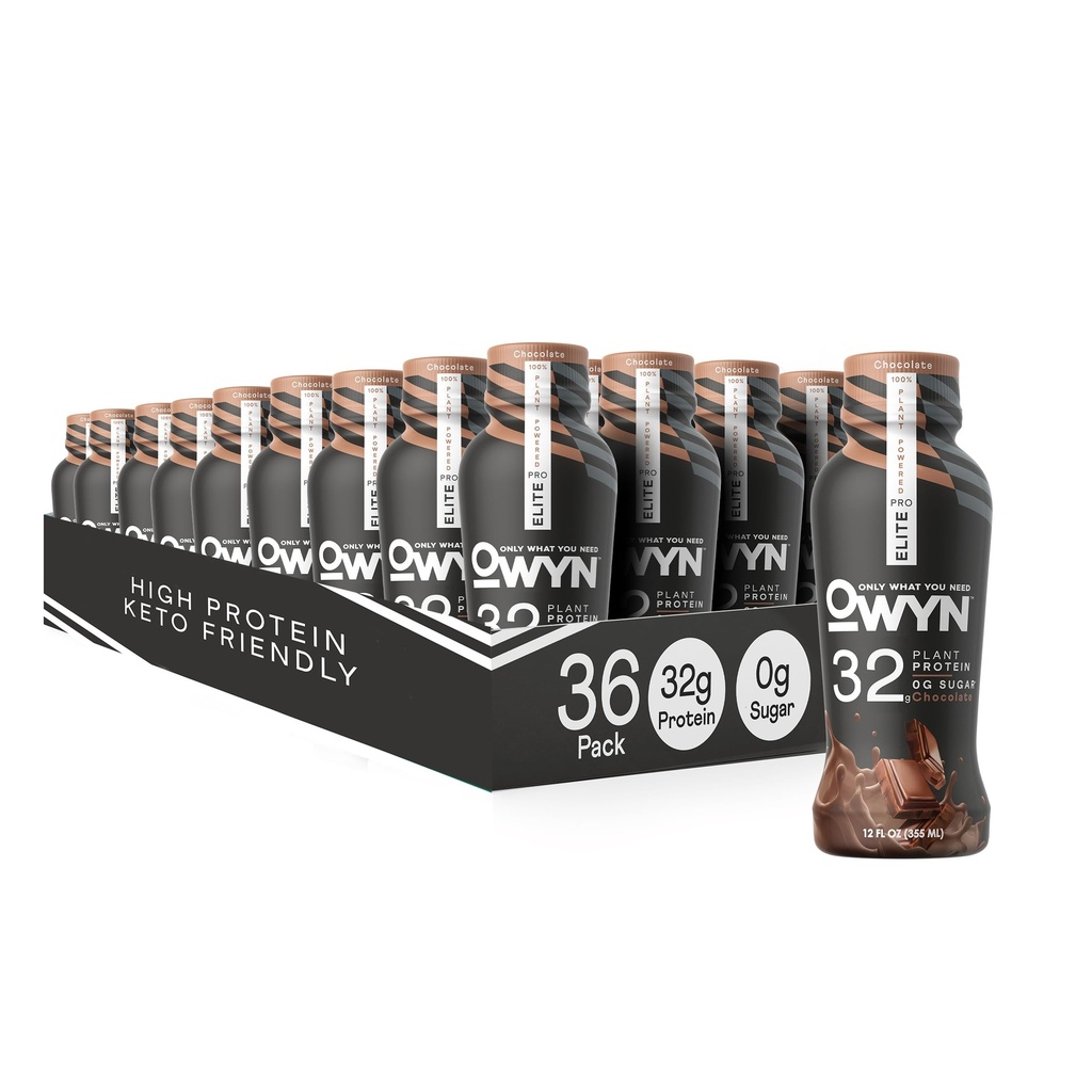 OWYN Sadece Pro Elite Vegan High Protein Keto Shake, 32g protein, 9 Amino asit, Omega-3, Prebiyotikler, Superfoods Greens for Workout and Recovery, 0g Net Carbs, Zero Sugar (Chocolate, 12 Fl Oz (36'nın paketi)