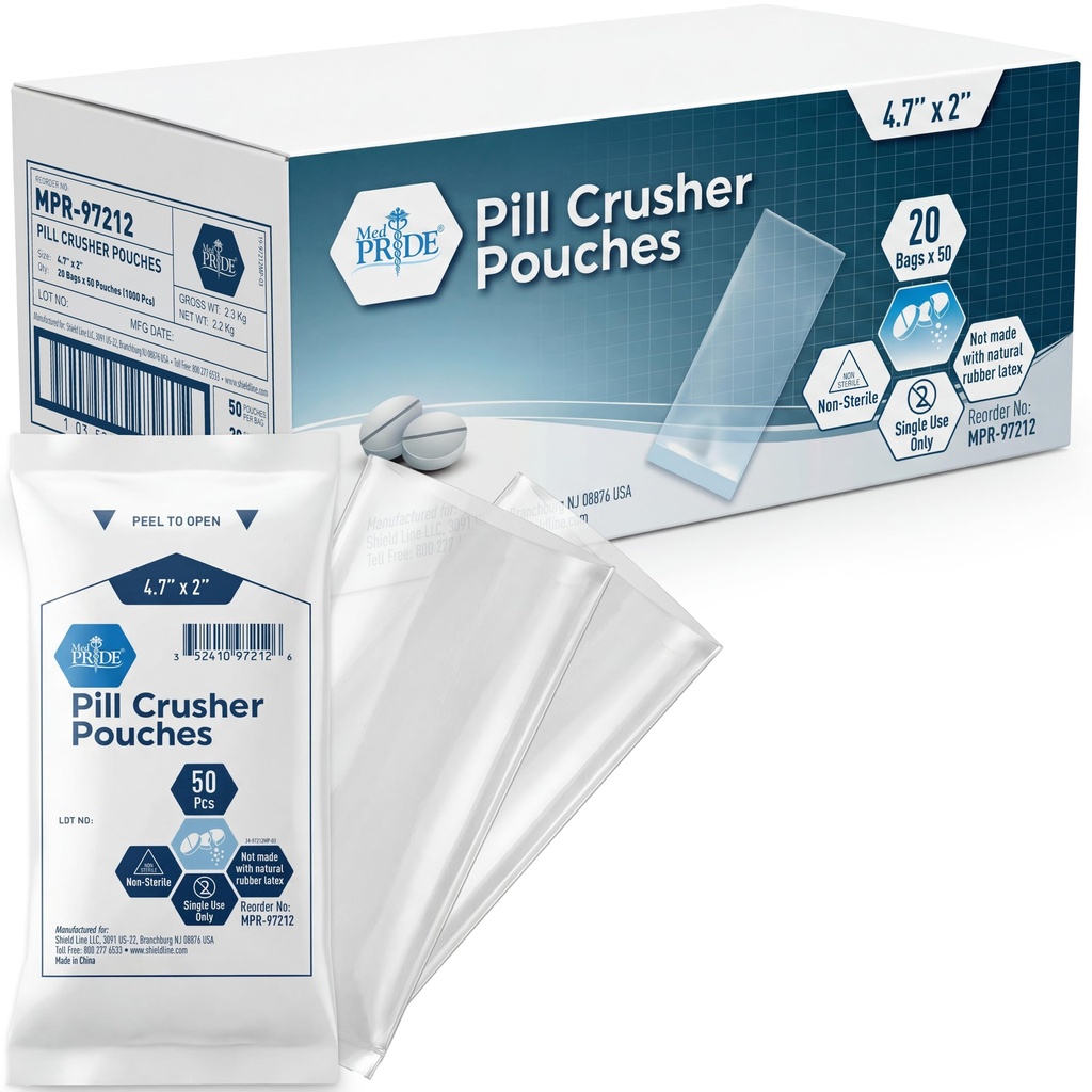 MED PRIDE Pill Crusher 4.7"x2' Pouches "- 1000 Tekerli Tıp Kırıcısı Paketi - Tıbbi Not Clear Tablet Crushing Çantaları Sıfır Atıklarla Kolay Tüketim için Kolay Kullanım için Kolay Giyim