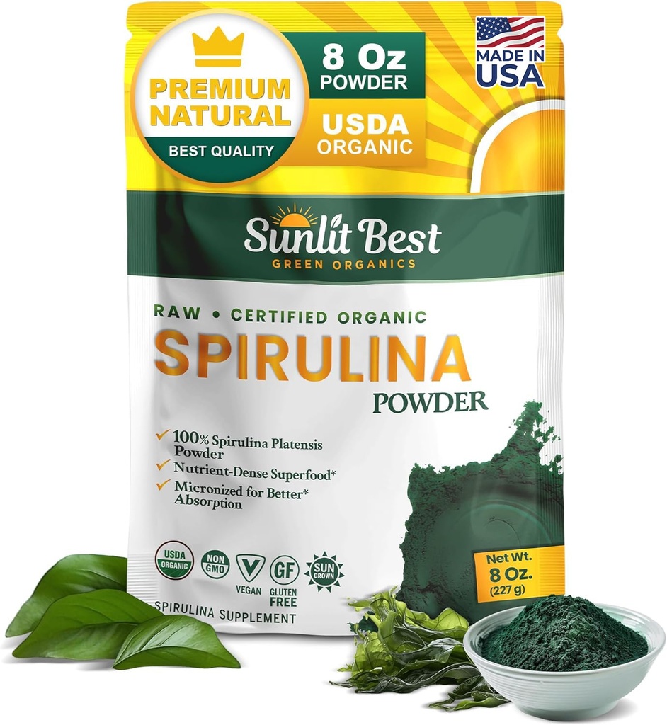En İyi Spirulina Toz Organik USDA - Chlorophyll, Hızlı Aborpsiyon, Blue-Green Spirulina Algae, Raw Vegan protein - Non-GMO, Gluten Freefood Enerji, Gut, Immune Support Supplement - 8 Oz