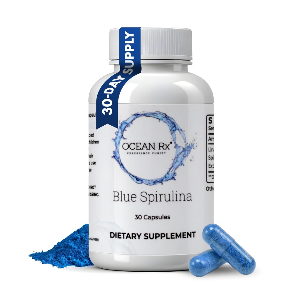 Organik Pure Blue Spirulina Capsules | Natural Superfood | Prebiyotik Phycocyanin Supplement | Healty Skin, Oral Health, & Yara Kurtarma | 30 Şişe Şişe