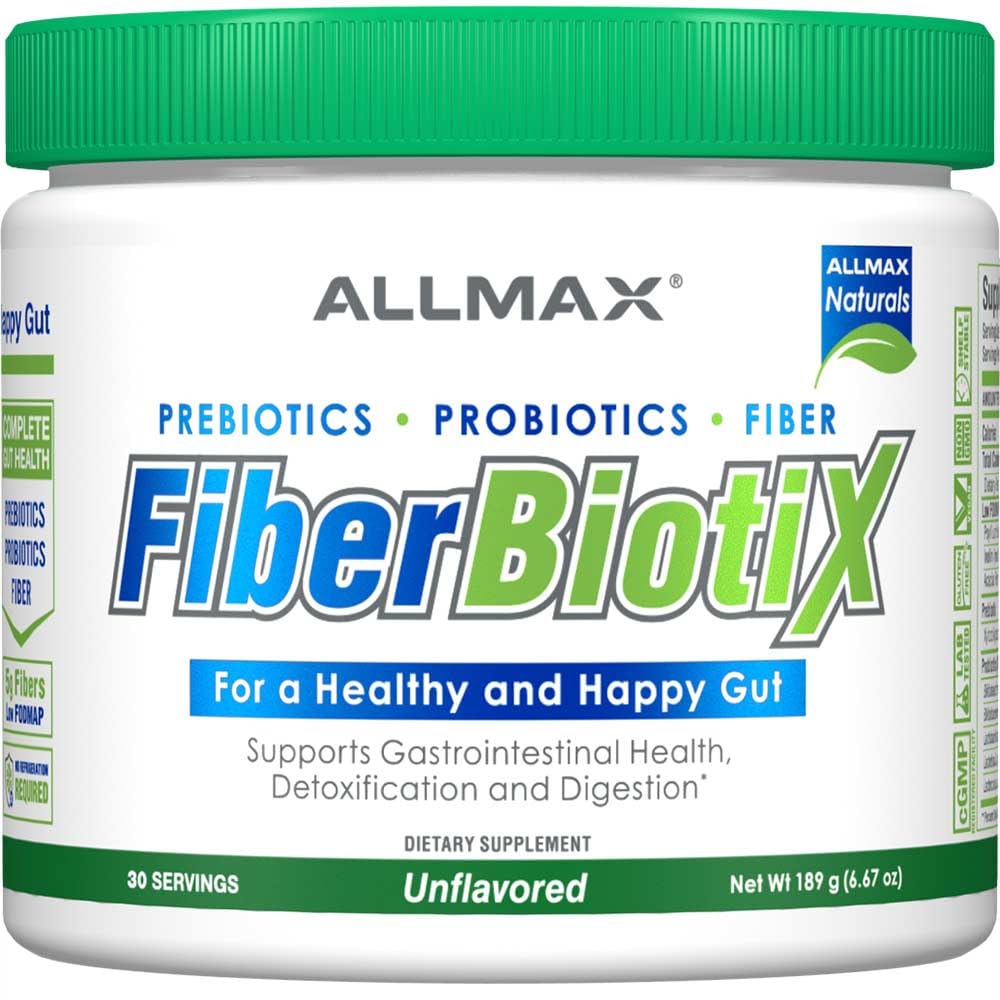 ALLMAX Naturals - FiberBiotix - Gastrointestinal Health, Detoxification and Digestion for a Health and Happy Gut (189g, Unflavored) için destek