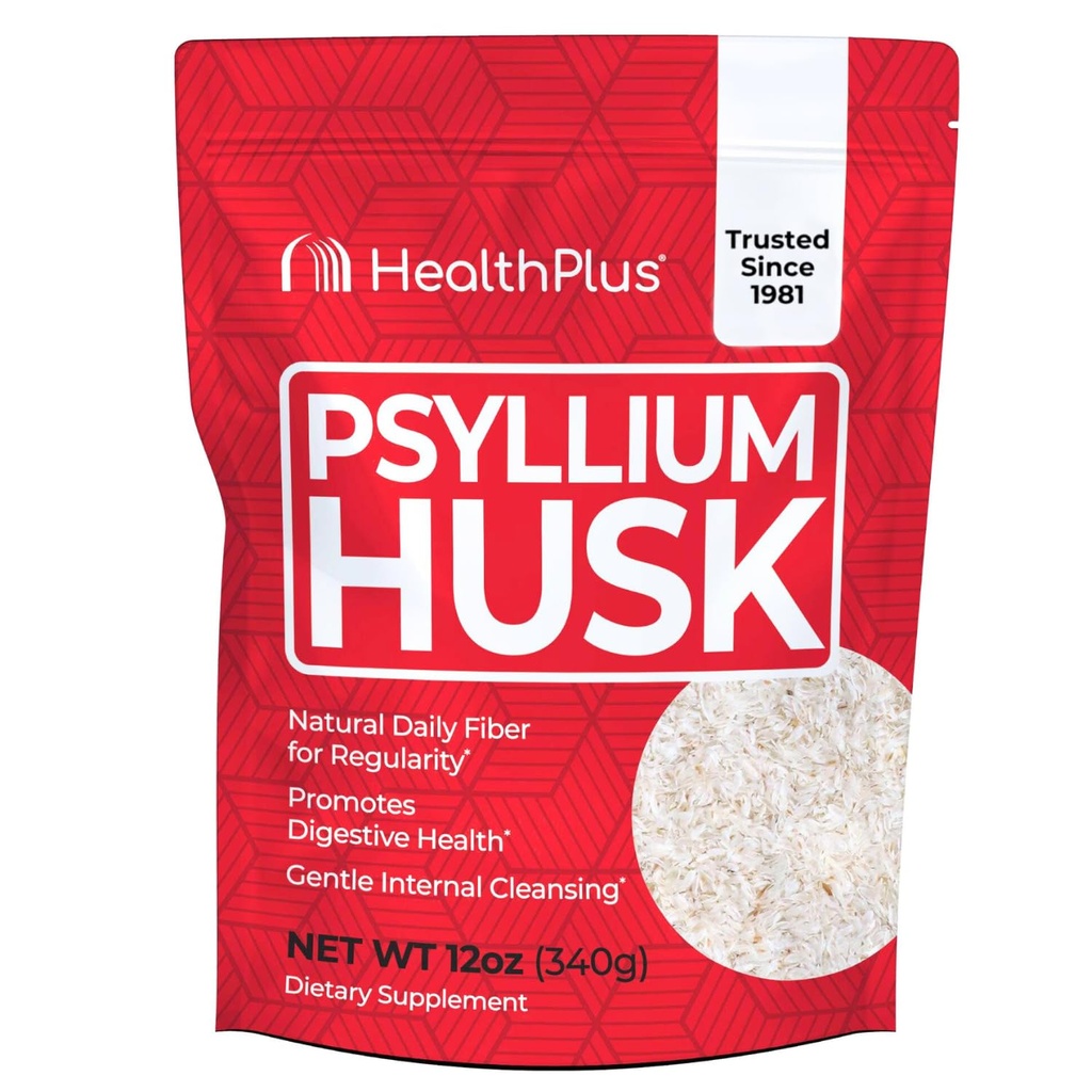 Sağlık Plus, Psyllium Husk, 12 oz, 48 Hizmet - Doğal Detox, Günlük Diyetsel Fiber Supplement, Constipation Relief, Gentle Gut Cleanse, Chem Baking