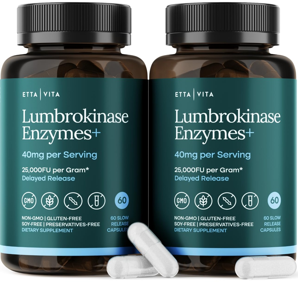 Potent Lumbrokinase Supplement (120 Hizmet) 40 mg/Serving (Max Activity - 800,000 Birimler) - Enerji Desteği için Lumbrokinase Enzymes Capsules, Digestion, Cognition & Gut Health - Nattokinase benzer