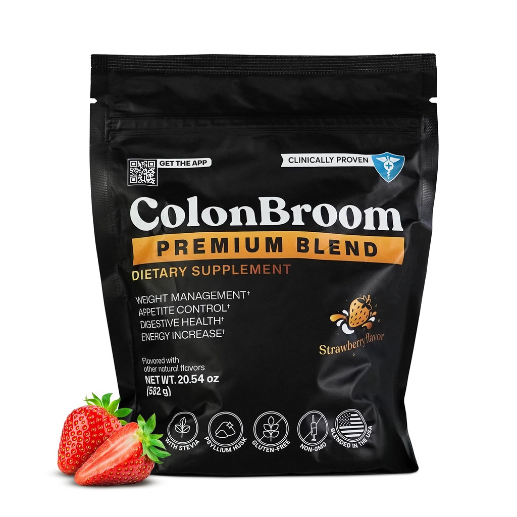 KolonBroom Premium Kilo Yönetimi Tamam (Strawberry, 90 Hizmet) - Kolon Broom Psyllium Husk Fiber Toz İç - Gluten Free, Non-GMO Koloni Bloating Relief & Gut Health