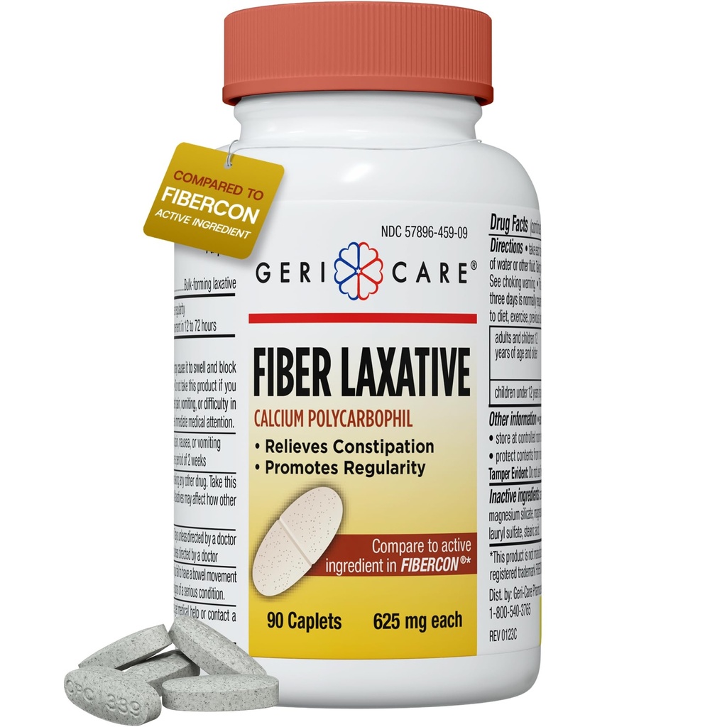 GeriCare Fiber Laxative - Kadınlar ve Erkekler için 625 mguba Polycarbofili Fiber Supplement - Constipation ve Hemorrhoids - Çözülemeyen Fiber Capsules (90)