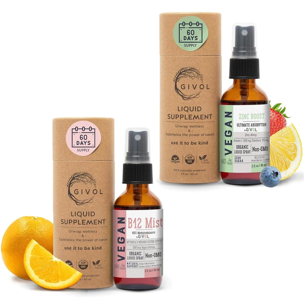 Organik Vegan Vitamin B12 Supplement Sıvı Mist For Quick Abxia 5.000 Livecobalamin ve ZINC Boost Mist 40 mg (Extra Strength) – Sugar Free with VIT C and Elderberry Extract - Non-GMO