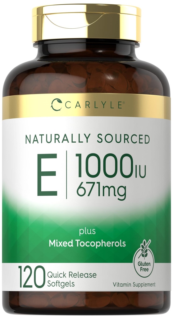 Carlyle Vitamin E ile Karma Tocopherols | 1000 IU | 120 Softgels | Doğal Kaynaklanmış Supplement | Non-GMO ve Gluten Ücretsiz Formula