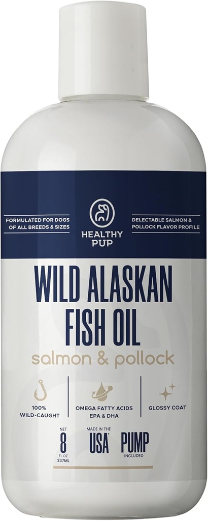 Wild Alaskan Salmon Oil for Dogs with Pollock - 8 oz of Pollock and Salmon Oil, Omega 3, EPA, and DHA - Dogs Skin and Coat Supplement - Made in USA