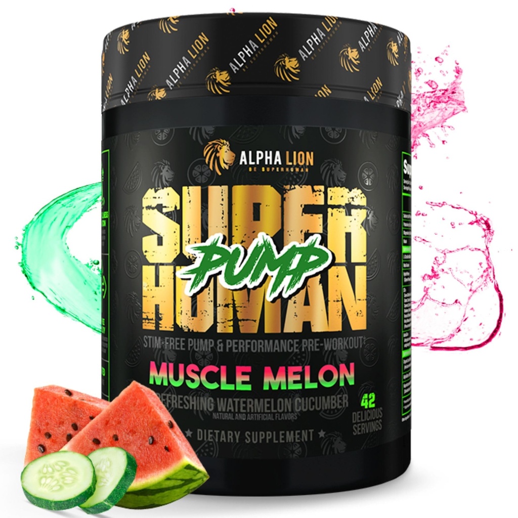 ALPHA LION Superhuman Pump Pre Workout Powder, Caffeine Free & Stim Free Preworkout Supplement, Nitric Oxide Booster, Muscle Gainer, Energy & Focus (42 Servings, Muscle Melon Flavor)