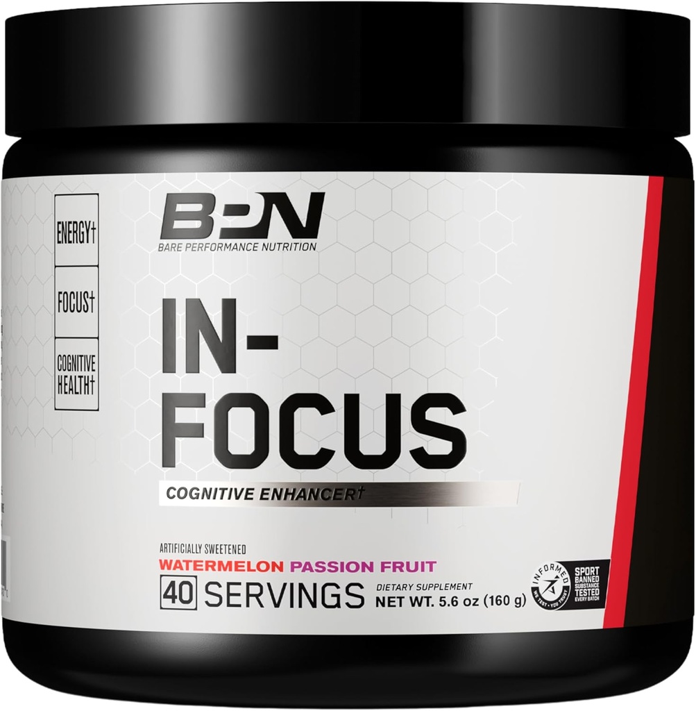 BARE PERFORMANCE NUTRITION, BPN in-Focus Brain Support Supplement, improve Focus & Energy, Alpha GPC, Watermelon Tutkulu, 40 Hizmet