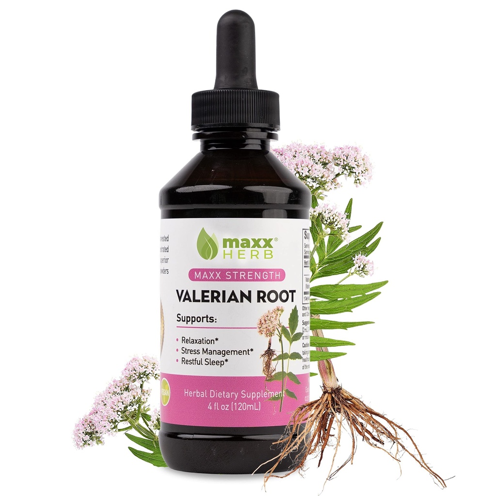 Maxx Herb Valerian Root Extract - Max Strength, Liquid Valerian Root Absorbs Daha İyi Capsules, Rahatlama ve Dinlenme için, Alkol Özgür - 4 Oz Şişe (60 Hizmet)