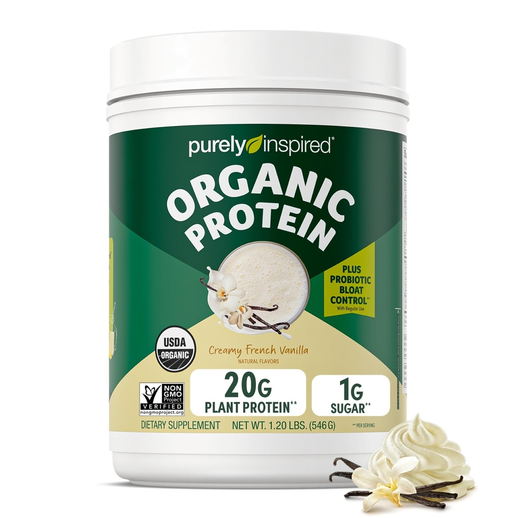 Purely Inspired Plant-Based Protein Powder for Men & Women, Creamy French Vanilla (16 Servings) - Vegan & Organic - 20g of Pea Protein Powder for Smoothies & Shakes - Dairy-Free, & Gluten-Free