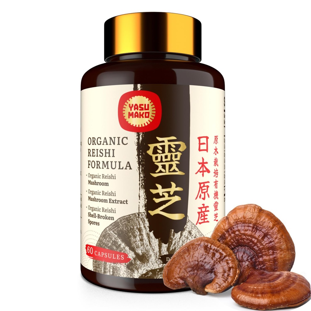 Japon Reishi Mushroom Supplement 800mg with Reishi Mushroom Extract 500 mg & Shell-Broken Sporları 200 mg,Organic Mushroom Capsules for Immune System - Real Fruiting Body (Pack of 1)