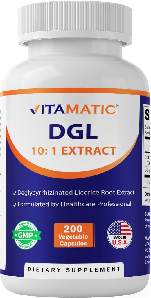 Vitamatic DGL Licorice 3800 mg Equivalent Per Servis (10:1 Ekstra 380 mg) - 10X Güçlü - Sağlıklı Digestive & Respiratory Fonksiyonls - 200 Capsules