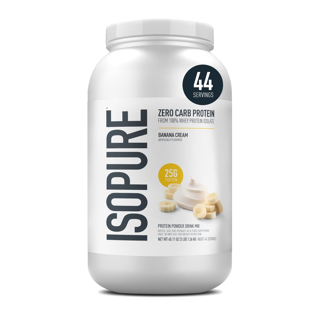 Isopure Zero Carb 100% Pure Whey Isolate protein Toz, Lactose Free, Gluten Free, With Vitamins, Banana Cream, 25g Protein Per Hizmeti, 3 Lbs, 44 Hizmet (Pazar Mayıs Vary)