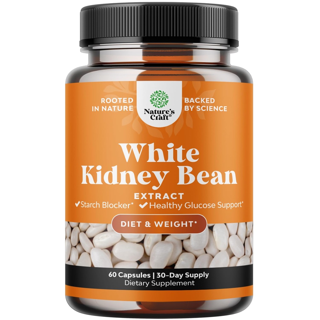 Natural White Kidney Bean Extract - White Kidney Bean Energy Booster AMPK Activator and Antioxidant Capsules - Digestive Health Dietary Fiber Supplement and Workout Supplement for Men and Women