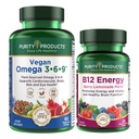 Saf Ürünler Planlama - Vegan Omega 3-6-9 + B-12 Enerji Melt Omega 3-6-9 ("5 in 1" Plant-Based Omega 3 6 9 Essential Fatty Acid Complex) - B12 Berry Melt (Methylcobalamin B12 + B6 + D3 + Daha Fazla)