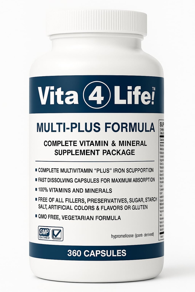 Vita4Life!® Bariatric Multivitamins Multi-Plus Formula | 483% Iron Support | 360 Fast-Absorbing Capsules | Tamam Vitamin B Kompleks for Gastrik Bypass & kol hastalar | ABD'de Yap
