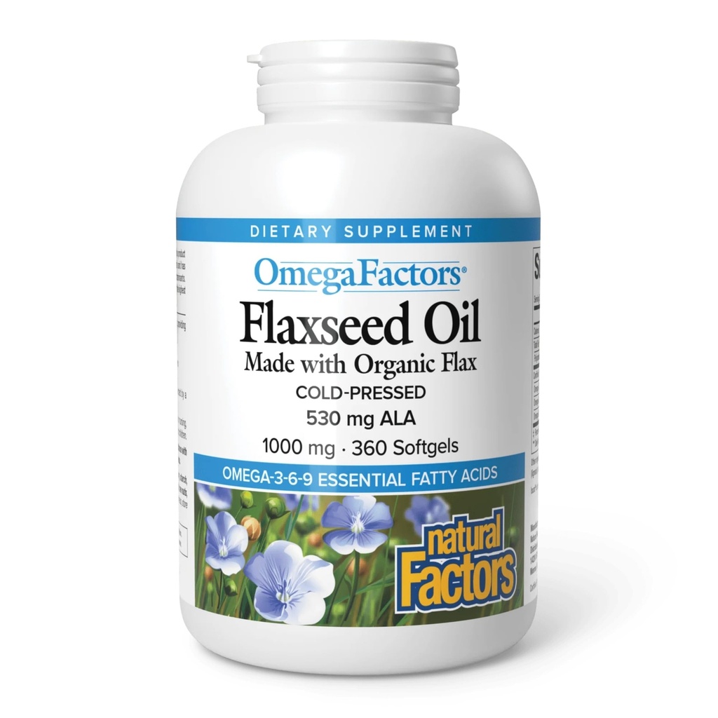 Omega Factors by Natural Factors, Flaxseed Oil, Supports Overall Health with Omega-3, 6 and 9 Fatty Acids, 360 softgels (360 servings)
