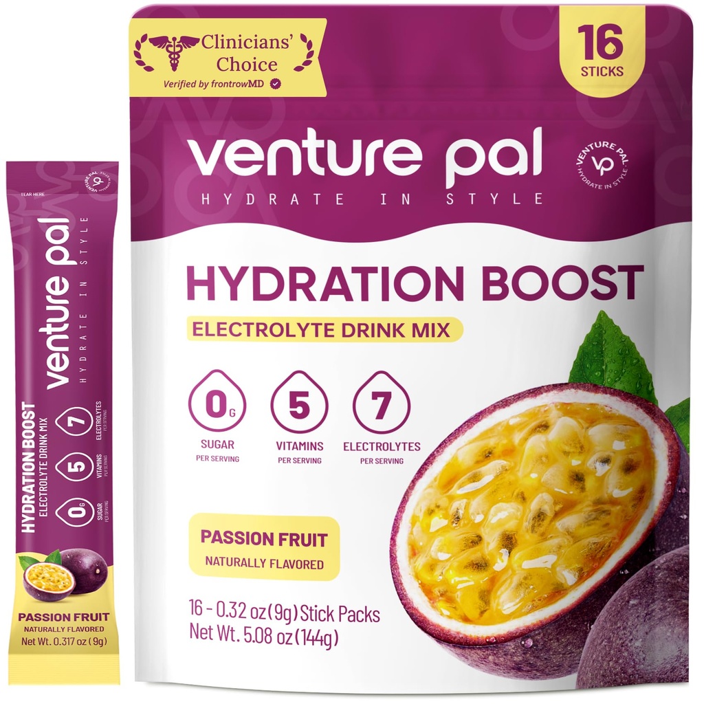 Venture Pal Sugar Free Electrolyte Toz Paketleri - Sıvı Günlük IV Hızlı Hydration & Parti Recovery için Mix | 5 Vitamin & 7 Elektrolytes / Keto Friendly | Non-GMO | sertifikalı Vegan | 16 Sticks