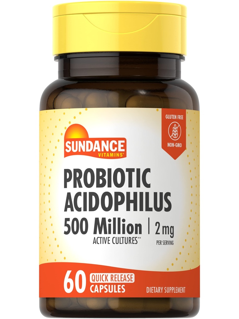 Sundance Probiyotik Acidofilius | 500 Milyon Aktif Kültür | 60 Hızlı Yayın Kapsülleri | Non-GMO, Gluten Free Supplement Supplement
