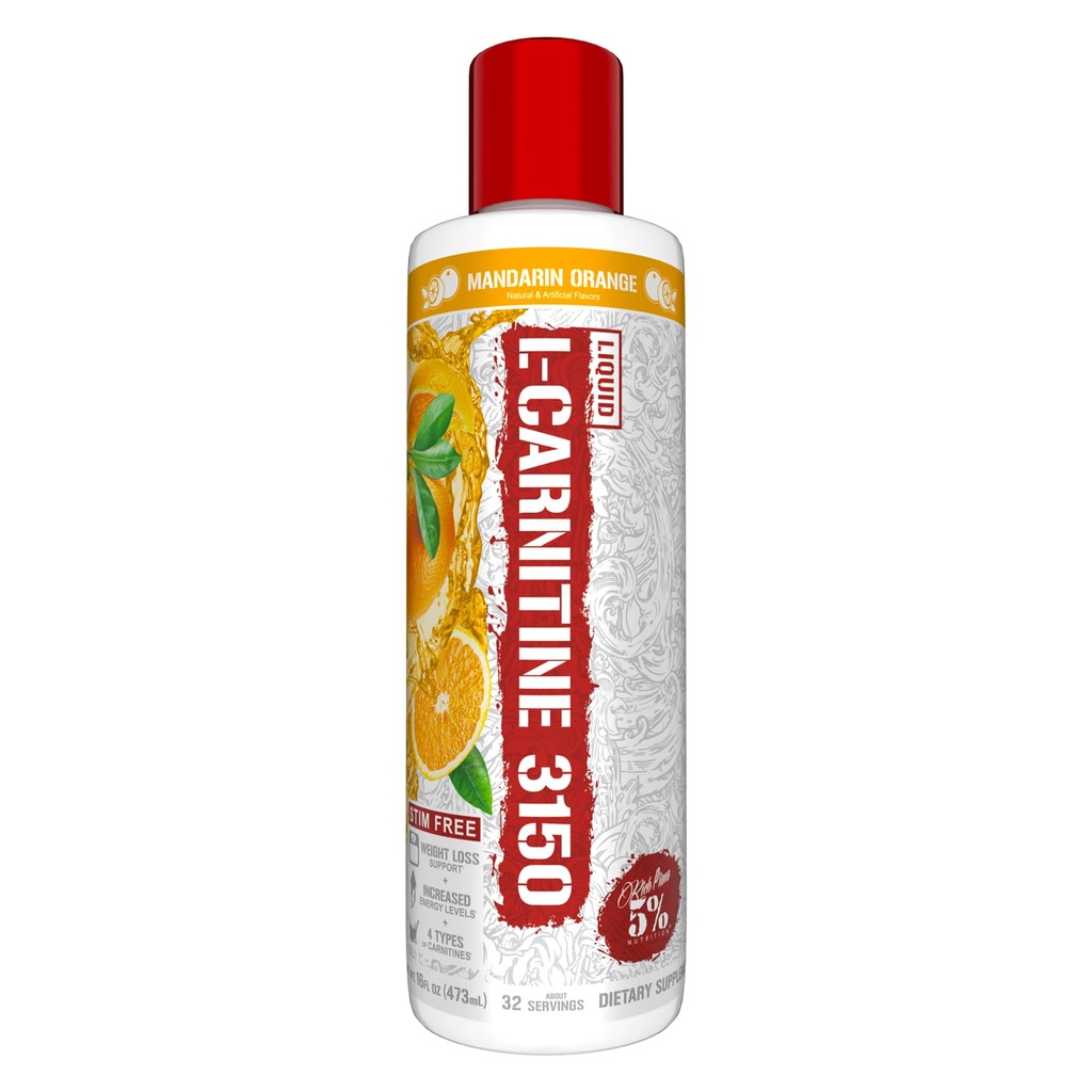 5 Beslenme Zengin Piana Sıvı L-Carnitine 3150 | Premium 4 Source Mix + GBB, Super Carnitine (Mandarin Orange)