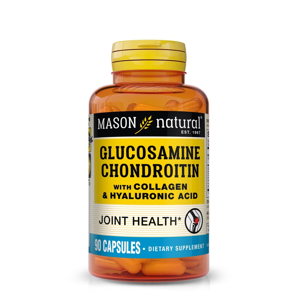 MASON NATURAL Glucosamine Chondroitin with Collagen & Hyaluronic Acid, 45-Day Supply Capsules for Normal Ortak, Hareketlilik, Flexability, & Aging Support, 90 Capsules