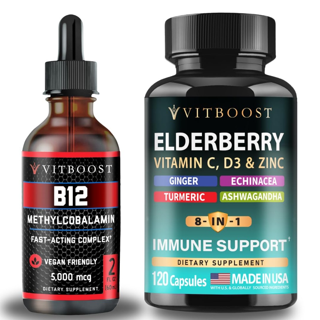 VITBOOST Vegan Liquid B-12 Drops – 60 x 5000 mcg with Immune Support