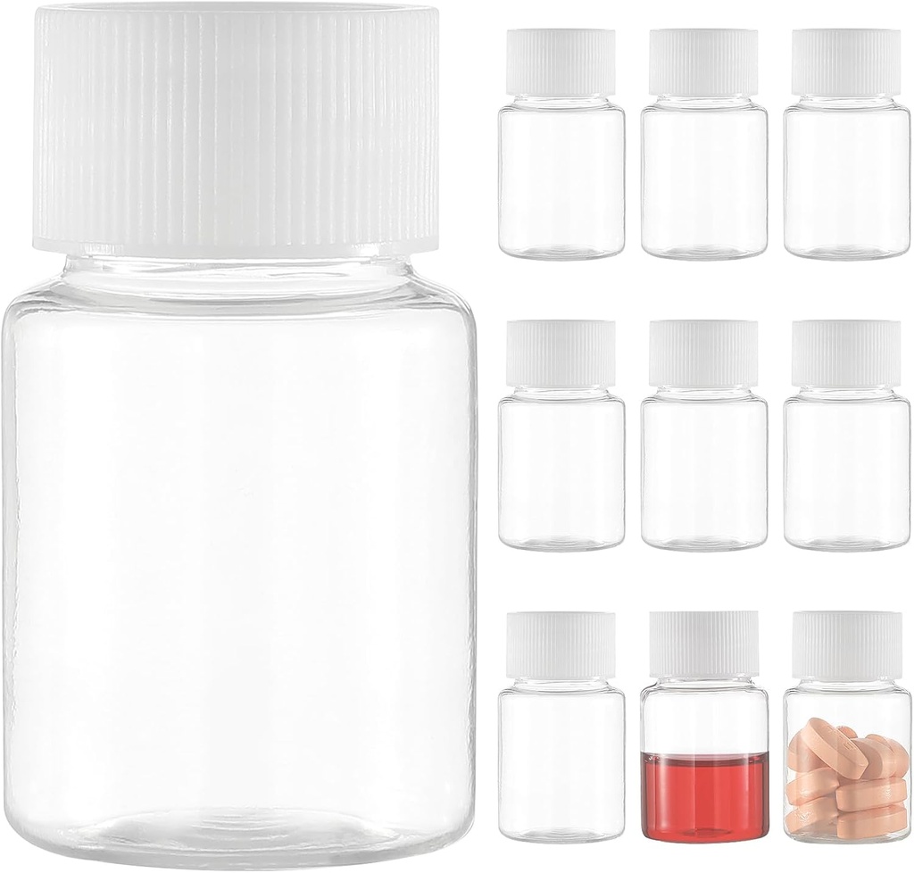 Küçük Clear Pill Şişe, Plastik Tıp Pill Şişe, Mini Plastik Clear Boş Reagent for Liquid Toz Cylindrical Konteyner (10 adet, 30 ml)