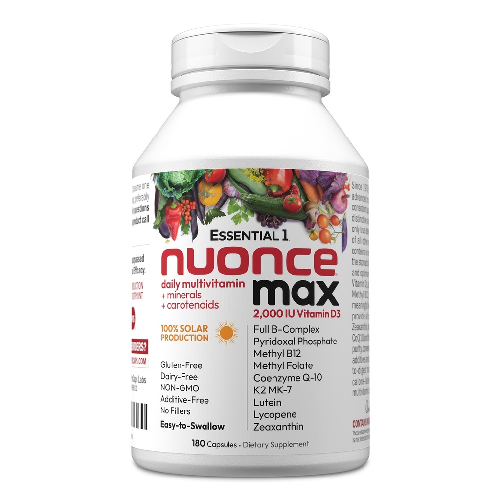 ANDREW LESSMAN Essential-1 nuonce max Multivitamin 2000 IU Vitamin D3 180 Küçük Capsules. 100 mcg Torch B12. CoQ10 Lutein Lycopene Zeaxanthin. Yüksek Potency. Katkı yok. Ultra-Mild One Daily Capsule