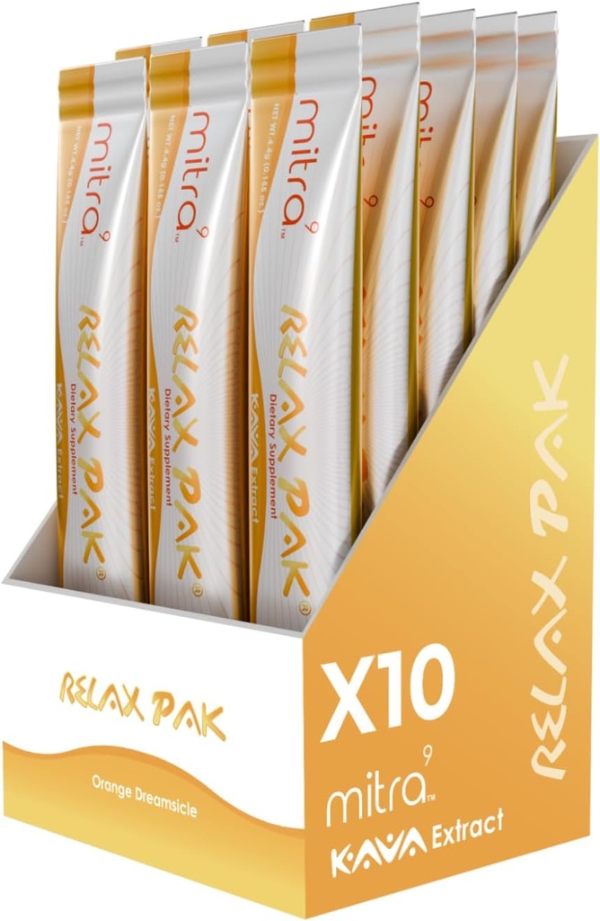 Mitra9 Kava Toz RelaxPak - Orange Dreamsicle Kava Extract Toz Paketleri | Mood Advancedr | Plantive | Doğal Calm & Clarity | Easy Open Single-Serving Stick (10)