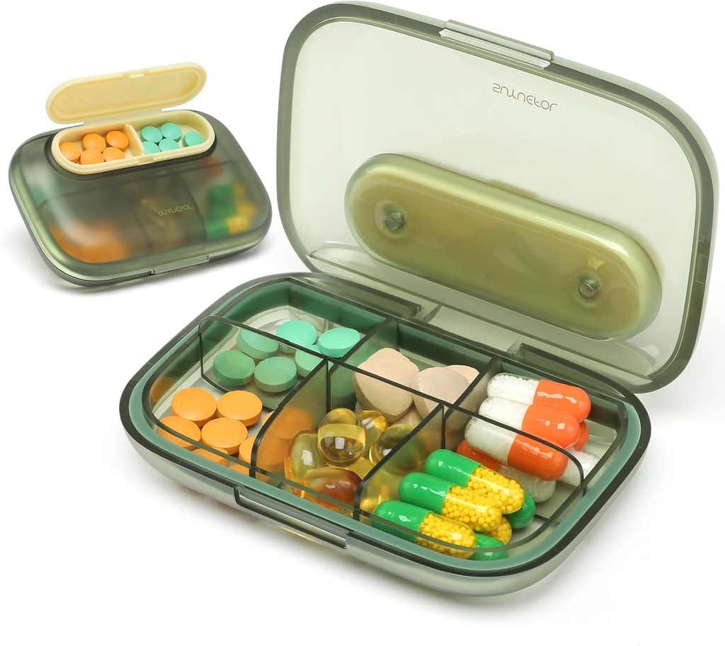 Toplive 6tments Small Pill Case Travel Pill Organizer Pocket Drug Travel Case Portable Small Pill Container with Magnet Light-Proof Mini Pill Box, Green-Proof Mini Pill Box, Green-Proof Mini Pill Box, Green-Proof Mini Pill Box, Green-Proof Mini Pill Box, Green-Prof