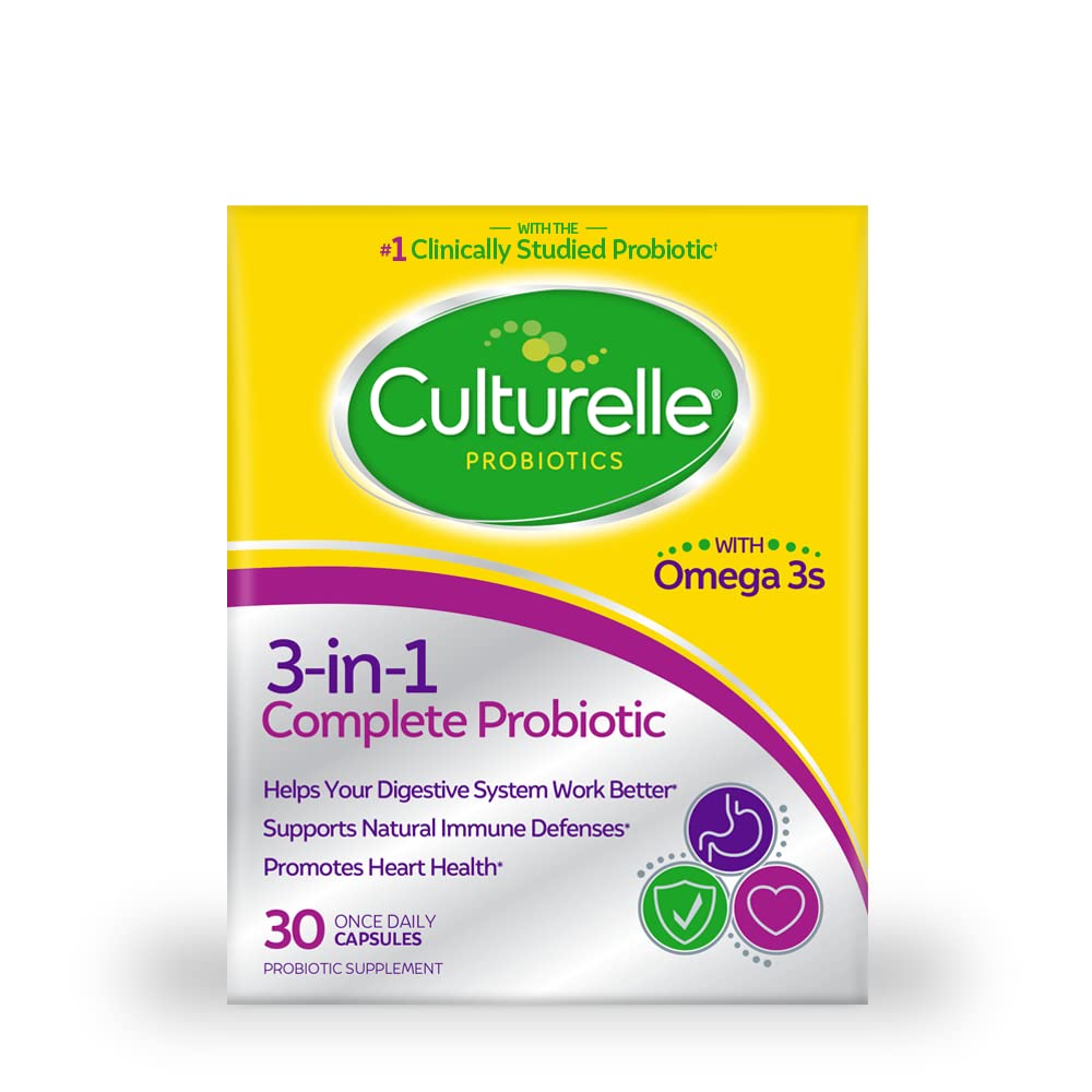 Culturelle 3-in-1 Complete Probiyotik Daily Formula, Gün Probiyotik Tamamlandığında, Digestive System Work Better, Supports Natural Immune Defenses, Plus Omega 3's, Non-GMO, 30 Count