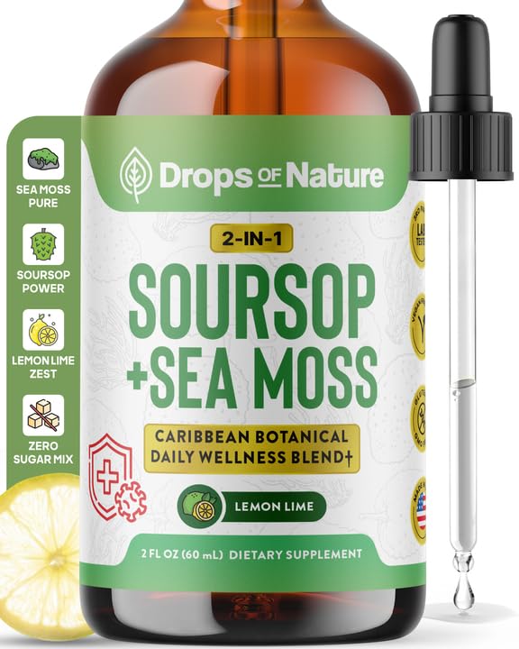 Sea Moss Liquid Supplement ile Soursop – Sea Moss Gel'den Daha Fazla İnce – Immune Desteği (Lemon Lime, 60mL)