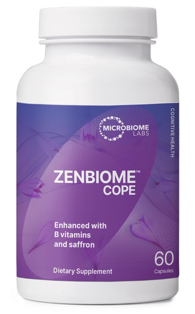 Microbiome Labs Zenbiome COPE - Probiyotik Mood Support Supplement with Vitamin B6, B12 & Saffron Ekstraksiyon - Gut Health Probiyotiks for Women & Men - Support The Gut-Brain Axis (60 Capsules)