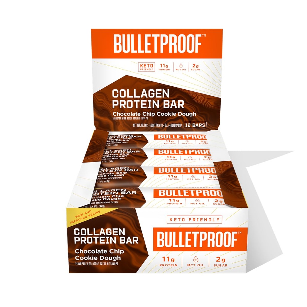Kurşunlu Çikolatalı Chip Cookie Dough Collagen protein Bars, 12. Paketi, Keto-Friendly Snack with MCT Oil, Grass-fed Collagen, No Ek Olmayan Şeker