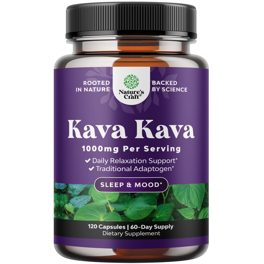 Natures Craft Kava Kava Root Extract Supplement 1000mg per Serving - Fast Acting Herbal Support for Balanced Mood - Relax Calming Capsules for Stress Support & Better Sleep - 120 Count