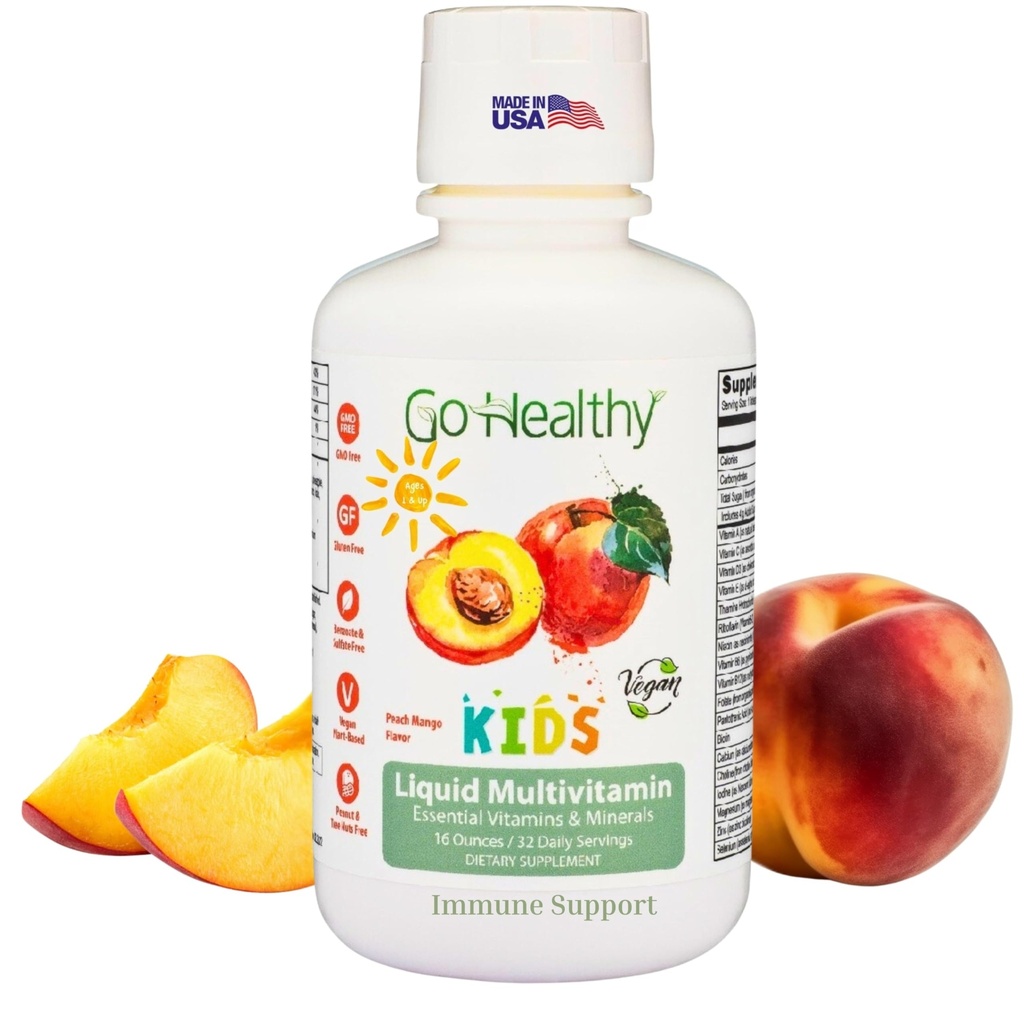 Sağlıklı Çocuklar Sıvı Çokvitamin, Immune Support, Kid Liquid Multivitamins, High Abhidrojen Vitaminler, Çocuklar Multivitamin Peach Mango - 30-60 Hizmetler