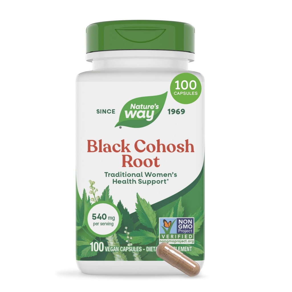 Nature's Way Black Cohosh Root, Women's Health için Geleneksel Destek*, hizmet başına 540 mg, Non-GMO Projesi Doğrulandı, 100 Capsules