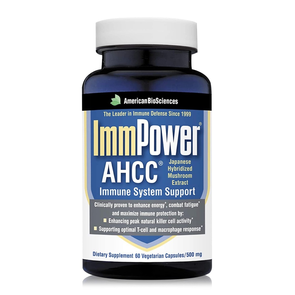 American Bio Sciences ImmPower AHCC Herbal Mushroom Supplement, Immune Support için 500 mg, Doğal Katil Hücre Aktivitesi, 1, 60 Veggie Capsules