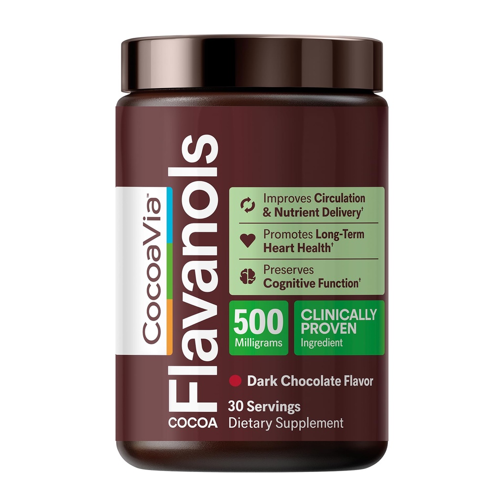 CocoaVia Cardio Health Cocoa Toz, 30 Hizmet, 500 mg Cocoa Flavanols, Support Heart Health, Boost Nitric Physics, improve Circulation, Energy, Preworkout, Vegan, Dark Cacao