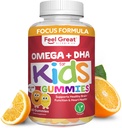 Çocuklar için Büyük DHA Gummies Tamamlayın | Omega 3 6 9 + DHA, C | Sağlıklı Beyin Fonksiyonu, Vizyon ve Kalp Sağlığı | Gluten Free, Vegetarian | 60 Gummies