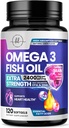Omega 3 Fish Oil Supplements 2400 mg - Triple Strength Omega 3 Fatty Acids, Natural Heart Health Brain & Joint Support - Fatty Acids with EPA & DHA - Wild Caught Fish Oil Supplement - 120 Softgels