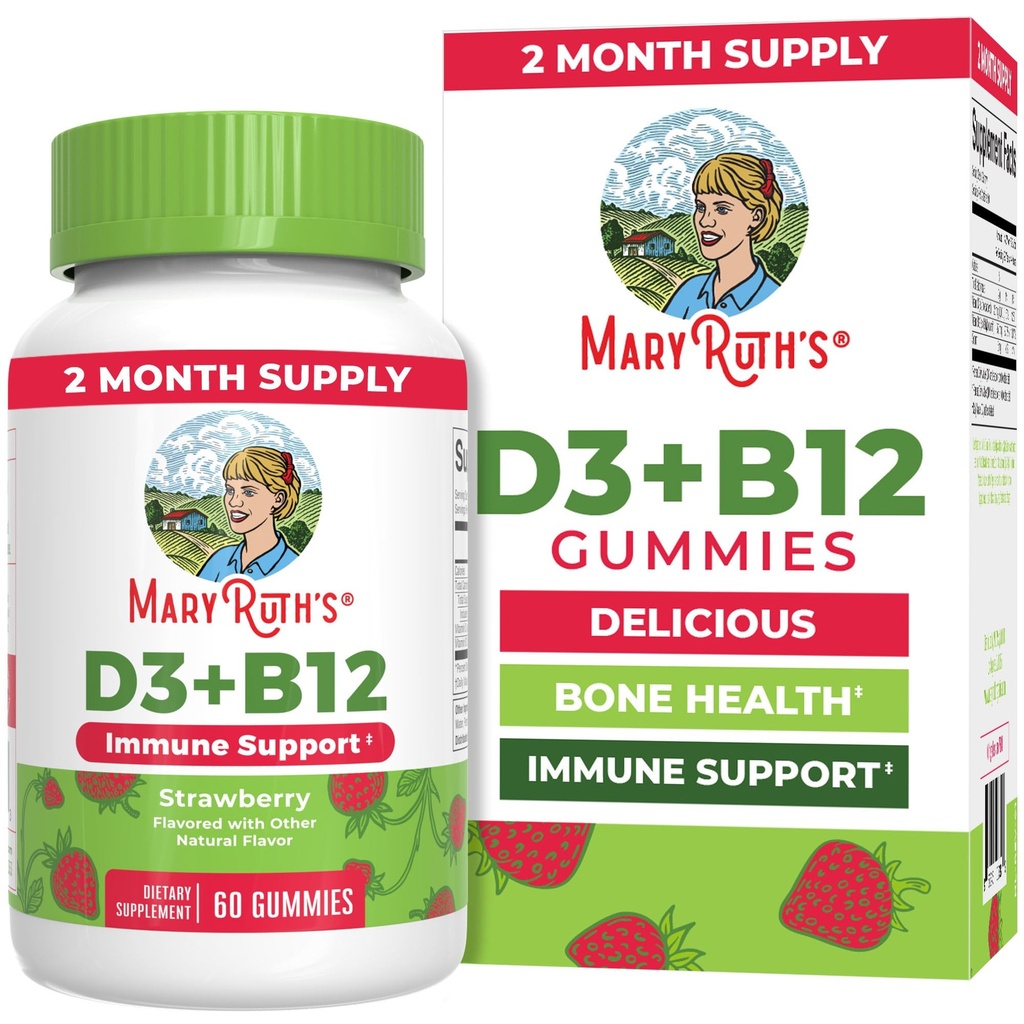 MaryRuth Organics Vegan D3 + Vitamin B12 Gummies | 2 Ay Supply | Supports Bone Health | Immune Support Supplement | Energy Supplements | Me12 Vegan Non-GMO Gluten Ücretsiz | 60 Hizmetler |