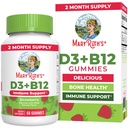 MaryRuth Organics Vegan D3 + Vitamin B12 Gummies | 2 Ay Supply | Supports Bone Health | Immune Support Supplement | Energy Supplements | Me12 Vegan Non-GMO Gluten Ücretsiz | 60 Hizmetler |