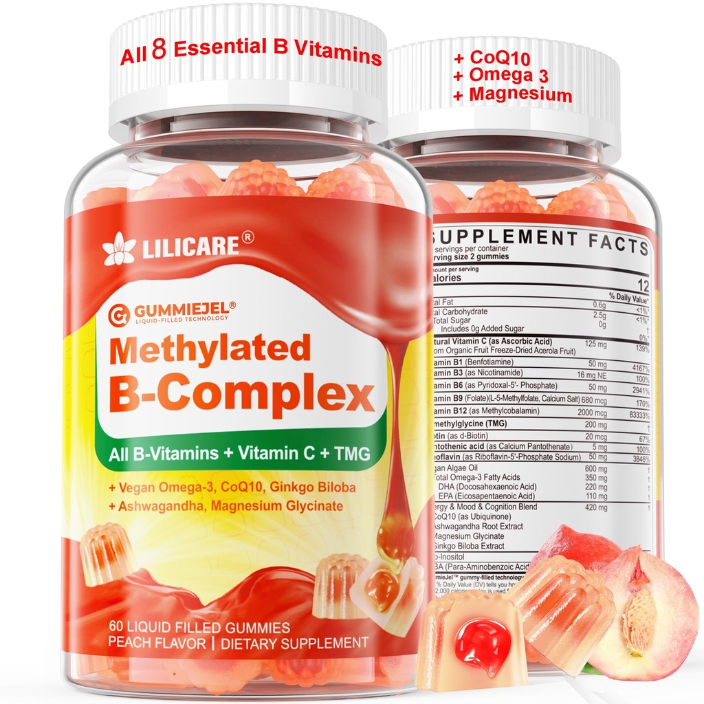 Super Torchated Vitamin B Kompleks Gummies - Tüm B Vitaminleri + Omega-3, Magnezyum CoQ10, Ashwagandha,Vitamin C, TMG- For Women Men- Torch B12 2000 mcg, Mefolate, B1,B2, B3,B5,B6,B7- Sugar Free